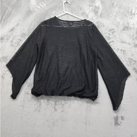 Alfani Sheer Illusion Stripe Textured Bubble Hem Top Size S Black Crop Sleeves - Picture 3 of 8